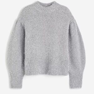 H&M Silver metallic  mock neck balloon sleeves sweater Size S